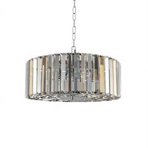 Modern 17 Inch <b>Chrome</b> Crystal <b>Pendant</b> Chandelier E26 Base Adjustable Hanging <b>Light</b> Fixture For Living Room Drum Shape - Product Image 1