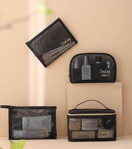 Bolsa de cosméticos de malla impermeable negra de gran capacidad, organizador portátil de viaje y almacenamiento con cierre de cremallera - Product Image 3