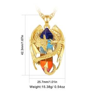 Joyería de diseño único, collar de dragón con colgante de piedra de cristal <span class=keywords><strong>Natural</strong></span> curativo de arcoíris colorido Hexagonal para hombres o mujeres - Product Image 4