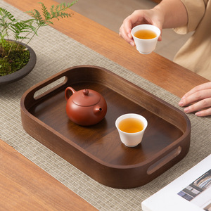 Juego de bandejas de madera de 3 piezas color nogal con asa para té, bocadillos, postres, uso doméstico - Product Image 4