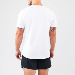 T-shirt da uomo bianca slim fit a girocollo a maniche corte in misto cotone morbido premium, traspirante, ad asciugatura rapida, per palestra e lavoro - Product Image 5