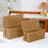 Boîte de rangement vintage en PP tressé avec couvercle à loquet pour la gestion des câbles dans la cuisine et la chambre, design empilable multi-tailles