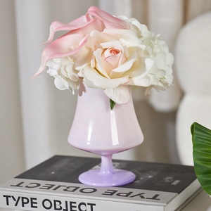 Arrangement floral artificiel réaliste moderne <span class=keywords><strong>de</strong></span> 240 mm pour la décoration <span class=keywords><strong>de</strong></span> la maison et du bureau, prêt à l'emploi, <span class=keywords><strong>rose</strong></span>, hydrangea, calla, avec vase en verre - Product Image 2
