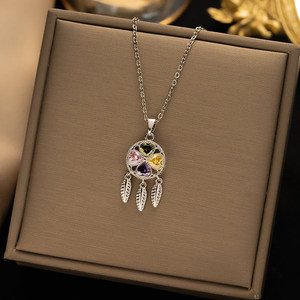 [Gorgeousxx] Collar con Colgante de Trébol de la Suerte Único, Cadena de Acero de Titanio para Mujer, Joyería con Atrapasueños - Product Image 3