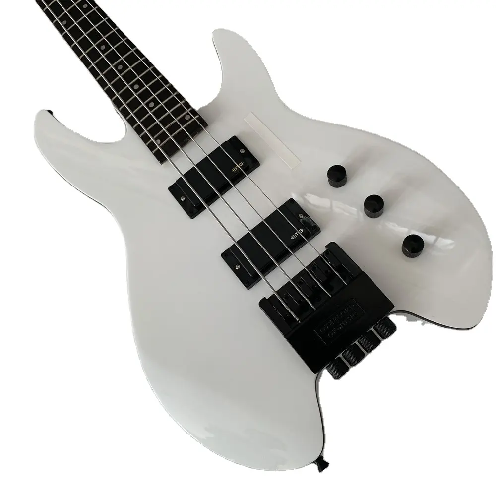 4弦ヘッドレスギターホワイトカラーエレキギター製造中国プロフェッショナル高品質マホガニーフレームメープルウッド24フレット
