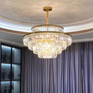 Luminaires suspendus design modernes lustre rond de luxe en cristal or k9 pour le salon - Product Image 1