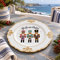 Assiette de présentation élégante en plastique Casse-Noisette 13 pouces, motif imprimé UV avec bordure perlée dorée pour fêtes de Noël et réunions de famille