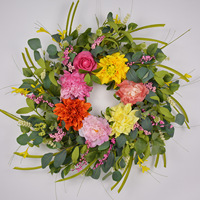 Couronne décorative de remise de diplôme en fleurs artificielles (roses lavande) rose jaune, en plastique écologique, à suspendre à la porte, réutilisable