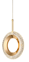 JACKSUN Lampe annulaire LED 10W, Suspension LED circulaire, Lustre de chevet, Suspension longue pour salle à manger, Petite suspension LED en verre doré