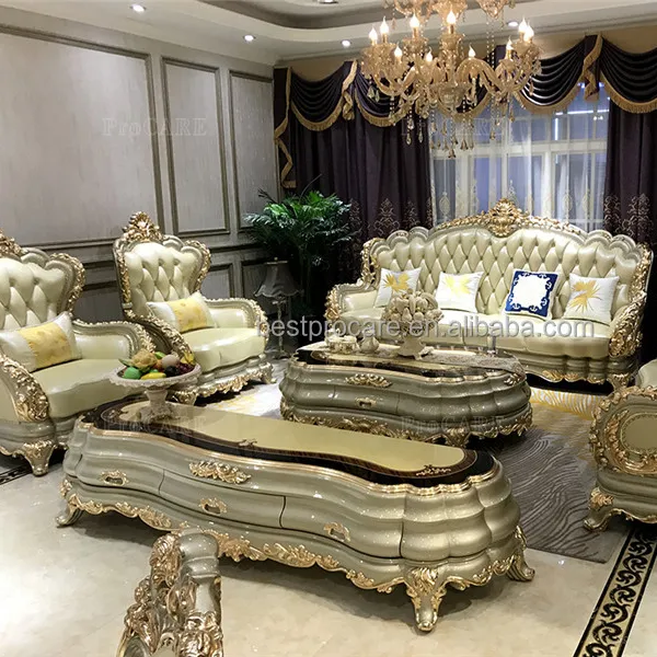 ProCARE classic Luxury champagne golden modern antique European royal style living room sofa sets