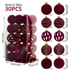6cm Velvet Plastic <b>Christmas</b> Balls 30 Pieces Flocked Fabric Painted Xmas Ornament Hanging Decor Balls Wholesale - Product Image 5