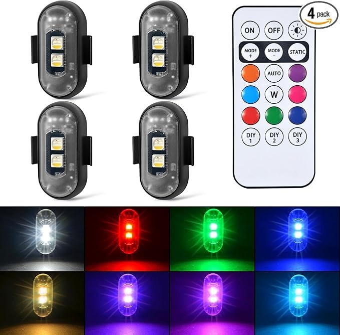 4Pcs LED Lights Interior Wireless 8 Colors & 10 MODES Lights with 2 Bright LED Lamp Beads, Portable USB Rechargeable