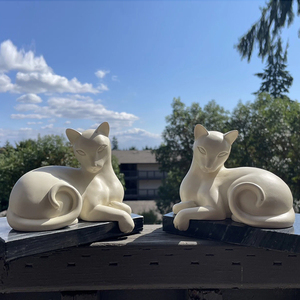 Jardín al aire libre Blanco Natural Mármol gato Estatua Tallada a mano Tamaño real Mármol gato Esculturas - Product Image 3