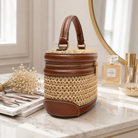 Sac à main femme de luxe marron moderne en paille, petit sac fourre-tout en PP tressé, sac à bandoulière, style vintage français pour l'été et la plage
