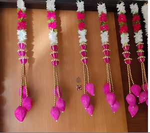 Décoration murale traditionnelle en fleurs avec des pompons roses pour mariage, décoration intérieure de salon - Product Image 1