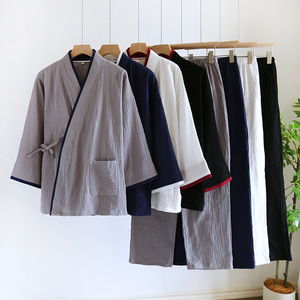 <span class=keywords><strong>Pyjama</strong></span> Kimono Hanfu pour <span class=keywords><strong>homme</strong></span>, style japonais, en gaze de coton pur, pour printemps, automne et hiver, <span class=keywords><strong>grande</strong></span> <span class=keywords><strong>taille</strong></span> (jusqu'à 100 kg), ensemble de tenue de sauna à domicile - Product Image 1