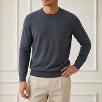 Pull en cachemire peigné 100 % pour homme, col rond, jersey simple, léger, anti-boulochage, poignets et ourlet côtelés, fabrication sur mesure en usine