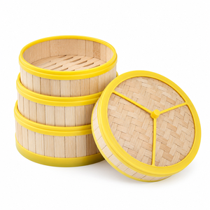 Cesta de vapor de bambú con borde de plástico PC y tapa para cocinas de gas e inducción, estilo Hong Kong, para <span class=keywords><strong>Dim</strong></span> <span class=keywords><strong>Sum</strong></span> - Product Image 6