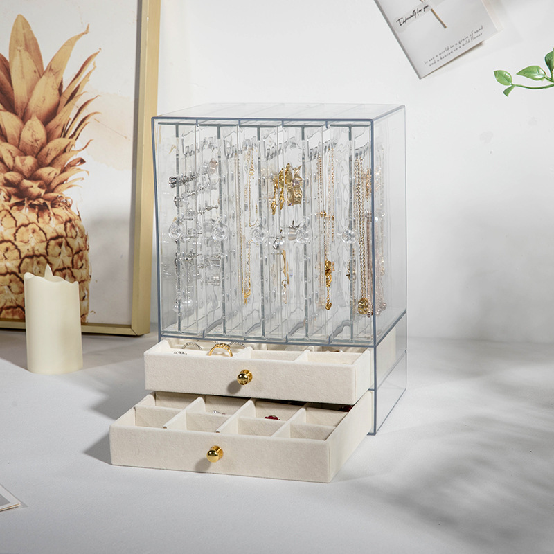 Beige 2-layer velvet + 5-layer transparent drawer