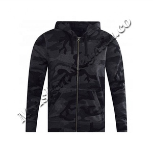 เสื้อฮู้ดขนแกะสีดำและสีเทาลายพราง,มีซิปแบบเฉพาะพร้อมกระเป๋าจิงโจ้ - Product Image 1