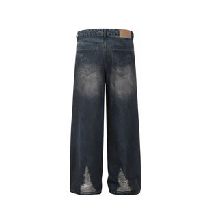 Primavera otoño diseño personalizado Unisex hombres pantalones de mezclilla de alta calidad nueva moda lavado dañado <span class=keywords><strong>trompeta</strong></span> Jeans con pierna ancha - Product Image 3