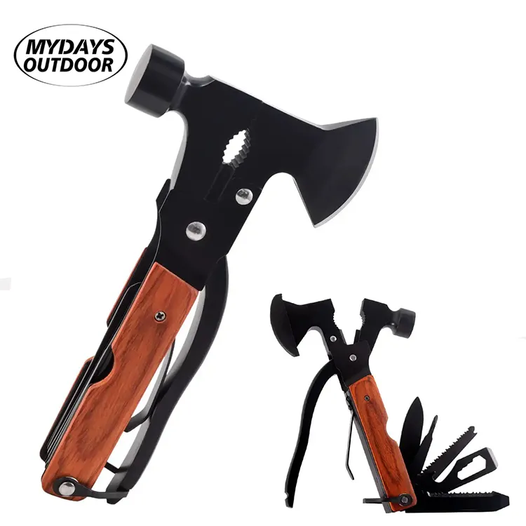 Mydays Outdoor Camping Accessories Gear Tools 15 in 1 Multitool Axe Survival Hatchet with Knife Corkscrew File Screwdriver