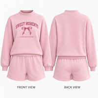 Ensemble sweat-shirt et short personnalisé pour femme, en maille douce, col rond, imprimé, manches longues, short à taille élastique, marque privée, ensemble deux pièces