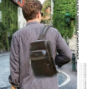 Contact's Custom New Design Mens Genuine Cowhide Leather Sling Side Bag Small Shoulder Bag Backpack For Men 8.3'' Ipad