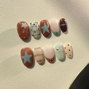 Nouveaux <span class=keywords><strong>faux</strong></span> ongles carrés en acrylique colorés faits à la main, 10 pièces, motif design, vente en gros - Product Image 5
