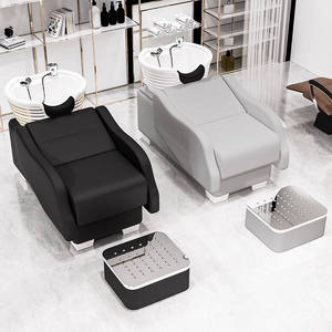 Fauteuil de lavage hydraulique inclinable en cuir PU noir avec lavabo en céramique pour salon de coiffure - Product Image 4