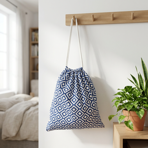 Geometric Pattern Cotton <b>Drawstring</b> <b>Backpack</b> Unisex Portable Minimalist Daily Use Rope Handle - Product Image 6