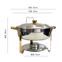 Plat à chafing rond doré 6L en acier inoxydable avec couvercle et réchaud à alcool pour buffet, idéal pour la restauration, les mariages et les événements.