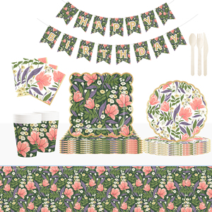 DAMAI New Customized Design Flower Theme <b>Disposable</b> Dessert Dinner Paper Plates Cups Napkin Floral Tableware Set - Product Image 1