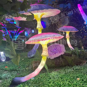 Juego de luces decorativas LED con forma de hongos familiares en azul púrpura, pintadas a mano con resina, para jardín y parque al aire libre. - Product Image 6