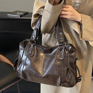 Sacs fourre-tout vintage en cuir PU de couleur unie pour femmes, sac à bandoulière portable grande capacité, sac bandoulière décontracté, sacs de créateur simples - Product Image 3