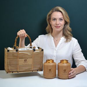 Three Village Cold After Bamboo Tea Box Set Basket With Sealed Canister For Chinese New Year Gift Customization - Product Image 3