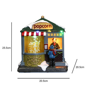 Sculpture de boutique de pop-corn de Noël artisanale éclairée par LED d'usine avec mini figurines, statue d'art en résine, décoration moderne d'anniversaire - Product Image 2