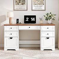 Bureau d'ordinateur de style farmhouse antique crème de 59 pouces avec 7 tiroirs, tiroir à dossiers, station de charge, table d'écriture exécutive pour bureau à domicile