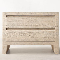 Console multimédia élégante en travertin beige à 6 tiroirs, meuble de rangement moderne et organique, armoires en pierre naturelle