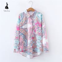 Chemise tendance pour femmes, style nouveau, imprimé floral printanier, col à revers ample, manches longues