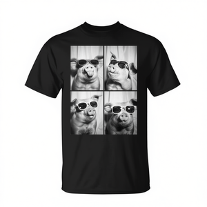 T-shirt unisexe pour adulte à manches courtes et col rond avec impression numérique de cochons avec des lunettes de soleil, promotionnel - Product Image 3
