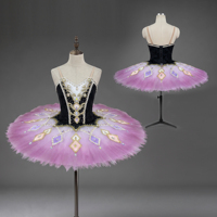 Tutu de ballet Harlequin noir et rose dégradé, style pancake, avec strass, costume de compétition de ballet classique professionnel pour filles