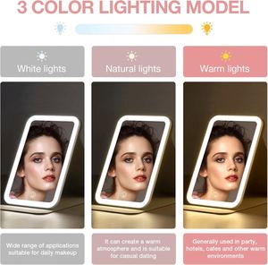 High Quality Lighted Folding Pink PU Leather <b>Pocket</b> Cosmetic Mirror 3 Color Modes Rechargeable Battery Silver Finish Custom Logo - Product Image 2