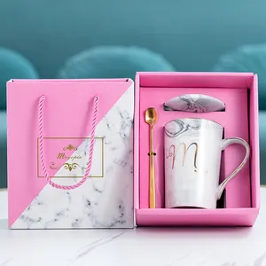 European Marble Gold Rim Ceramic Creative Mug Wedding Gift Couple Coffee Cup Set Printed Logo Birthday Party Gift Sets