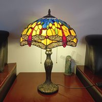Lampu Meja Resin Desain Capung Kaca Patri Gaya Eropa 16'' untuk Ruang Belajar, Ruang Makan, Ruang Tamu