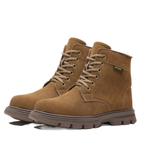 Men Snow <b>Boots</b> Mid Heel Front Laces Solid Color Warm Thickened Outdoor Work <b>Boots</b> High Top Winter Footwear - Product Image 1