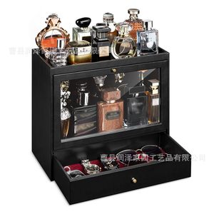 Black Glass Door Perfume Storage Rack With Drawers Jewelry Organizer <b>Desktop</b> Display Cabinet Rectangle 3 Floors Standing Type - Product Image 4