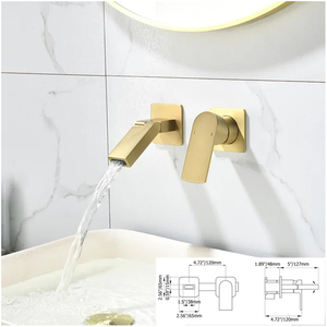 Rắn Brass xoáy Spout tường-gắn kết Brushed thác vàng tắm chậu vòi - Product Image 2
