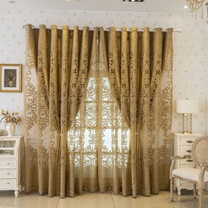 Phong cách châu Âu Jacquard Hai lớp màn cửa với vải ren vàng làm sẵn cho phòng khách & phòng ngủ - Product Image 1