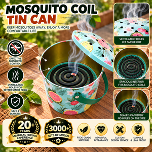 Quemador de espirales antimosquitos de metal personalizado al por mayor, soporte de espirales de hojalata con tapa ventilada y asa, repelente de mosquitos para exteriores - Product Image 1